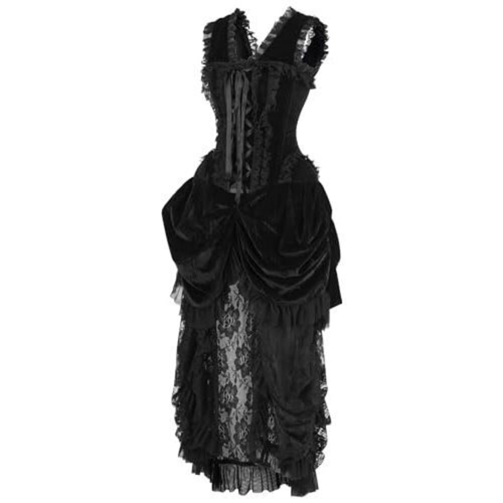 9783 Top Drawer Steel Boned Black Velvet Victorian Bustle Corset Dress - Picture 2 of 3